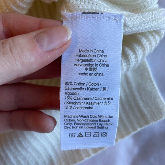 NWOT J.Crew Ribbed Cotton Cashmere Pullover Hoodie Sweater in Cream - L - Picture 4 of 6